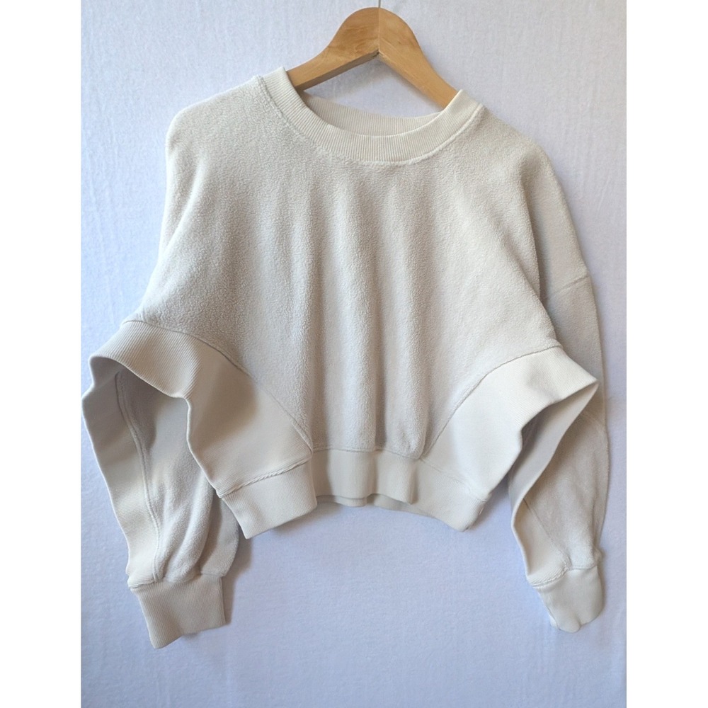FP Movement Free People Cream Fleece Cropped Sweatshirt Dolman Small OB2155461